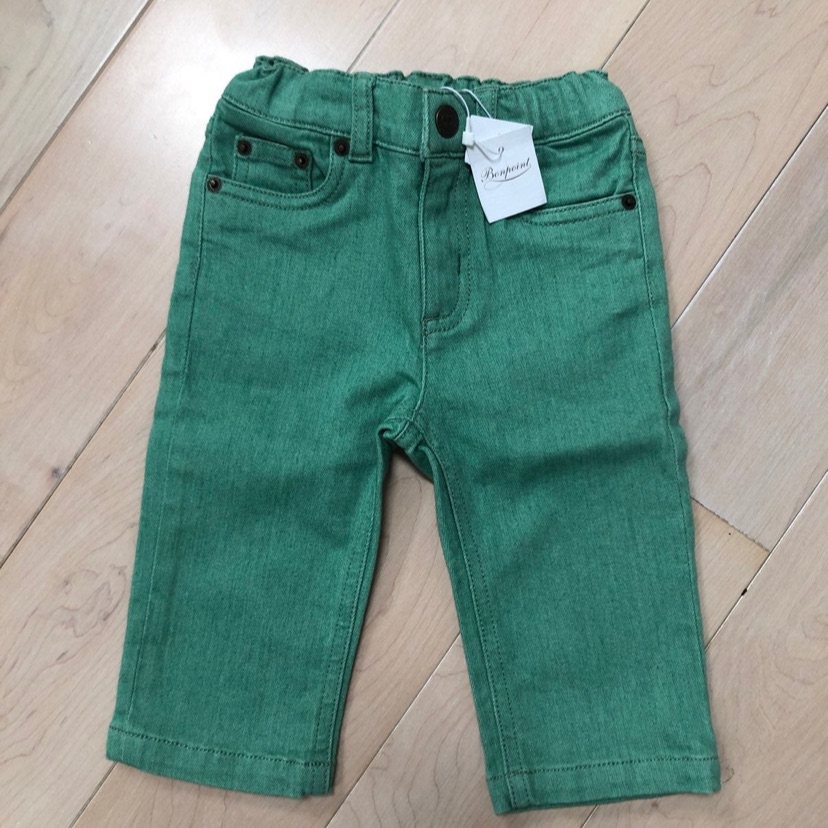 Bonpoint Boys Green Soft Denim Pants Jeans